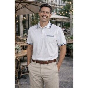 Marc Asher Men's White Tipped Design Polo Size Medium